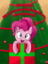 Size: 1350x1800 | Tagged: safe, artist:egstudios93, pinkie pie, earth pony, pony, box, christmas tree, solo, tree