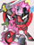 Size: 400x523 | Tagged: safe, artist:pulu, edit, gummy, pinkie pie, earth pony, pony, accesory swap, clothes, cosplay, costume, cupcake, cutie mark, deadpool, duct tape, food, hoodie, katana, pinkiepool (pairing), sword, traditional art, weapon, xk-class end-of-the-world scenario