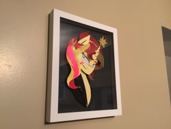 Size: 3264x2448 | Tagged: safe, artist:samoht-lion, sunset shimmer, pony, unicorn, bust, craft, female, irl, mare, papercraft, photo, solo, traditional art