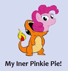 Size: 350x364 | Tagged: safe, pinkie pie, earth pony, pony, charmander, female, mare, misspelling, pink coat, pink mane, pokémon