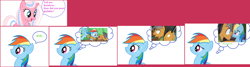 Size: 4776x1282 | Tagged: safe, derpibooru import, clear sky, quibble pants, rainbow dash, earth pony, pegasus, pony, unicorn, common ground, stranger than fan fiction, ball pit, balloon, blushing, dialogue, female, male, oh come on, plot, quibbledash, shipping, shipping denied, speech bubble, straight, stupid memories, sweat, text, that's inappropriate, touching face, well