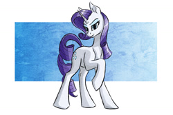 Size: 1296x864 | Tagged: safe, artist:akweer, rarity, pony, unicorn, abstract background, female, mare, raised hoof, solo