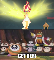 Size: 500x555 | Tagged: safe, edit, edited screencap, editor:earwaxkid, screencap, sunset shimmer, equestria girls, friendship games, daydream shimmer, escargoon, king dedede, kirby right back at ya, waddle dee, waddle doo