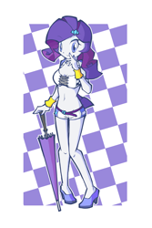 Size: 800x1200 | Tagged: safe, artist:rvceric, rarity, equestria girls, adorasexy, belly button, bracelet, breasts, clothes, cute, female, high heels, jewelry, looking at you, midriff, race queen, raribetes, sexy, shoes, shorts, smiling, solo, umbrella