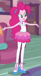 Size: 400x735 | Tagged: safe, derpibooru import, screencap, pinkie pie, better together, equestria girls, pinkie sitting, clothes, cropped, cute, diapinkes, female, geode of sugar bombs, indoors, open mouth, outfit catalog, pantyhose, solo