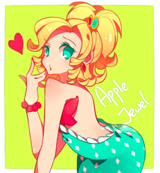 Size: 600x650 | Tagged: safe, artist:tsukimei99, applejack, human, applejewel, bare shoulders, humanized, pixiv, sleeveless, solo, strapless