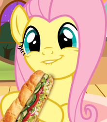 Size: 548x619 | Tagged: safe, edit, edited screencap, screencap, fluttershy, pegasus, pony, food, implications, not porn, sandwich, sandwich censorship