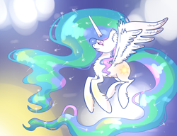 Size: 1172x900 | Tagged: safe, artist:samantha062104, princess celestia, alicorn, pony, chest fluff, ear fluff, flying, solo