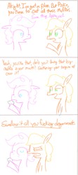 Size: 855x1920 | Tagged: safe, artist:sidekick, applejack, pinkie pie, earth pony, pony, comic, i can't believe it's not weaver!, style emulation, vulgar