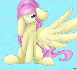 Size: 1130x1024 | Tagged: safe, artist:girorogirl, fluttershy, pegasus, pony, cute, floppy ears, flutters, solo, wings