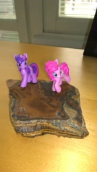 Size: 1728x3072 | Tagged: safe, derpibooru import, pinkie pie, twilight sparkle, blind bag, irl, photo, stone, toy