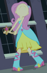 Size: 304x470 | Tagged: safe, screencap, fluttershy, equestria girls, equestria girls (movie), animated, bare shoulders, big crown thingy, boots, cropped, element of magic, faic, fall formal outfits, frown, high heel boots, scared, shaking, shivering, sleeveless, solo, strapless, struggling, wavy mouth
