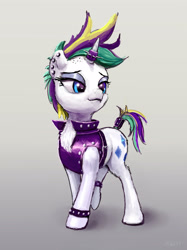 Size: 2000x2669 | Tagged: safe, artist:xbi, rarity, pony, unicorn, it isn't the mane thing about you, alternate hairstyle, clothes, ear piercing, female, jacket, mare, piercing, punk, raripunk, solo, tail wrap