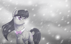 Size: 1024x640 | Tagged: safe, artist:inuhoshi-to-darkpen, octavia melody, earth pony, pony, female, mare, raised hoof, snow, snowfall, solo, windswept mane