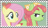 Size: 99x57 | Tagged: safe, artist:iesbeans, fluttershy, tree hugger, pegasus, pony, deviantart stamp, female, flutterhugger, heart, lesbian, shipping, stamp