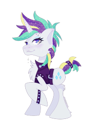 Size: 633x900 | Tagged: safe, artist:africa7654, rarity, pony, unicorn, it isn't the mane thing about you, alternate hairstyle, female, mare, punk, raised hoof, raripunk, smiling, solo