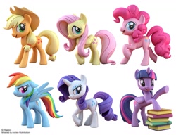 Size: 1819x1400 | Tagged: safe, artist:andrew hickinbottom, derpibooru import, applejack, fluttershy, pinkie pie, rainbow dash, rarity, twilight sparkle, twilight sparkle (alicorn), alicorn, earth pony, pegasus, pony, unicorn, 3d, 3d model, book, mane six, simple background, white background