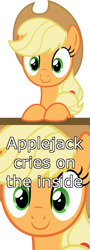 Size: 1600x4452 | Tagged: safe, applejack, earth pony, pony, tanks for the memories, applejack cries on the inside, crying inside, solo