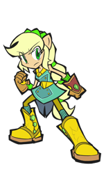 Size: 600x1000 | Tagged: safe, artist:rvceric, derpibooru import, applejack, better together, equestria girls, super squad goals, alternate hairstyle, clothes, crystal guardian, female, fist, pantyhose, ponied up, simple background, solo, transparent background