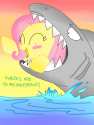 Size: 769x1024 | Tagged: safe, artist:andypriceart, artist:krazykari, fluttershy, pegasus, pony, shark, female, mare