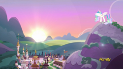 Size: 910x510 | Tagged: safe, screencap, princess celestia, alicorn, pony, celestial advice, canterlot, discovery family logo