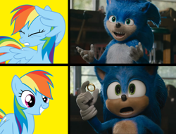 Size: 1700x1300 | Tagged: safe, derpibooru import, edit, edited screencap, editor:wild stallions, screencap, rainbow dash, pegasus, pony, hotline bling, meme, sonic movie 2020, sonic the hedgehog, sonic the hedgehog (series), uh meow