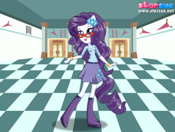 Size: 800x600 | Tagged: safe, artist:user15432, rarity, equestria girls, friendship games, canterlot high, clothes, glasses, hasbro, hasbro studios, my little pony, ponied up, pony ears, starsue, talented, wondercolts