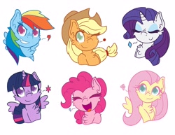 Size: 4096x3165 | Tagged: safe, artist:technicalogical, derpibooru import, applejack, fluttershy, pinkie pie, rainbow dash, rarity, twilight sparkle, twilight sparkle (alicorn), alicorn, earth pony, pegasus, pony, unicorn, bust, chest fluff, colored pupils, cute, cutie mark, dashabetes, diapinkes, ear fluff, eyes closed, female, high res, jackabetes, mane six, mare, one eye closed, open mouth, portrait, raribetes, shyabetes, simple background, smiling, twiabetes, white background, wink