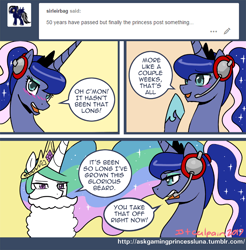 Size: 800x814 | Tagged: safe, artist:johnjoseco, princess celestia, princess luna, alicorn, pony, ask gaming princess luna, beard, comic, dialogue, facial hair, female, mare, royal sisters, speech bubble