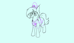Size: 3300x1900 | Tagged: safe, artist:rambles, oc, oc only, oc:silver spirit, pony, unicorn, clothes, cute, hat, no color, preview, simple background, sketch, sketch dump, smiling, socks, stockings, thigh highs, underwear, wip