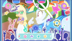 Size: 1136x640 | Tagged: safe, derpibooru import, screencap, applejack, rainbow dash, better together, equestria girls, festival filters, female