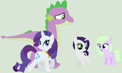 Size: 1096x656 | Tagged: safe, artist:lost-our-dreams, rarity, spike, oc, oc:jewel, oc:raising mirage, dragon, earth pony, pony, unicorn, base used, female, filly, interspecies offspring, male, offspring, parent:rarity, parent:spike, parents:sparity, shipping, simple background, sparity, straight