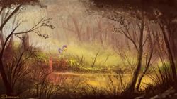 Size: 1920x1080 | Tagged: dead source, safe, artist:shamanguli, fluttershy, pegasus, pony, female, forest, scenery, scenery porn, solo, water