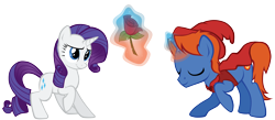 Size: 4708x2055 | Tagged: safe, artist:petraea, rarity, oc, pony, unicorn, canon x oc, clothes, flower, hat, high res, magic, male, rose, simple background, stallion, transparent background