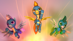 Size: 1600x900 | Tagged: safe, artist:tenderheartspony, derpibooru import, fleetfoot, soarin', spitfire, pony, 3d, clothes, source filmmaker, uniform, wonderbolts, wonderbolts uniform