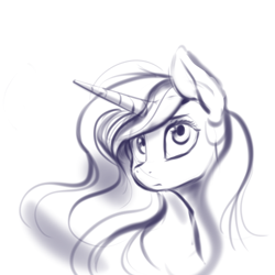 Size: 1280x1280 | Tagged: safe, artist:dimfann, princess celestia, alicorn, pony, bust, grayscale, monochrome, portrait, sketch, solo