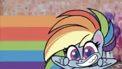 Size: 566x324 | Tagged: safe, derpibooru import, screencap, rainbow dash, pegasus, pony, my little pony: pony life, female, mare, rainbow trail, solo, teeth