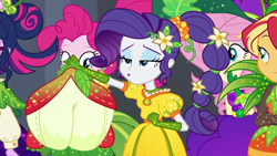 Size: 1920x1080 | Tagged: safe, fluttershy, pinkie pie, rarity, sci-twi, sunset shimmer, twilight sparkle, better together, equestria girls, holidays unwrapped, cornucopia costumes, eyeshadow, lidded eyes, makeup, o come all ye squashful