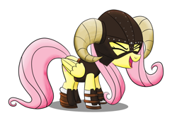 Size: 4664x3298 | Tagged: safe, artist:drawponies, fluttershy, pegasus, pony, armor, crossover, dovahkiin, dovahshy, eyes closed, female, flutteryay, mare, simple background, skyrim, solo, the elder scrolls, white background, yay
