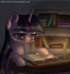 Size: 1160x1230 | Tagged: safe, artist:abovespace, derpibooru import, twilight sparkle, book, candle, solo