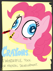 Size: 1019x1359 | Tagged: safe, artist:andypriceart, artist:krazykari, pinkie pie, earth pony, pony, crayons, derp, solo