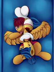 Size: 2250x3000 | Tagged: safe, artist:einboph, flash magnus, oc, oc:soft step, earth pony, pegasus, pony, clothes, drool, female, headscissors, male, mare, shorts, socks, sports, stallion, stockings, thigh highs, wrestling