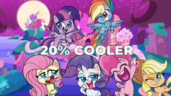 Size: 1280x720 | Tagged: safe, derpibooru import, edit, applejack, fluttershy, pinkie pie, rainbow dash, rarity, twilight sparkle, twilight sparkle (alicorn), alicorn, earth pony, pegasus, pony, unicorn, my little pony: pony life, 20% cooler, female, mane six, meme