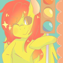 Size: 800x800 | Tagged: safe, artist:lolly-jpg, derpibooru import, spitfire, semaphore, smiling, solo, traffic light, wink