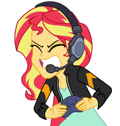 Size: 1543x1619 | Tagged: safe, artist:remcmaximus, sunset shimmer, better together, equestria girls, game stream, angry, clothes, controller, eyes closed, jacket, moments before disaster, moments before ragequit, psycho gamer sunset, rageset shimmer, simple background, solo, teeth, transparent background, vector