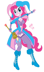 Size: 1829x2980 | Tagged: safe, artist:e-e-r, pinkie pie, equestria girls, belly button, cane, cleavage, female, jester, jester motley, jester pie, midriff, simple background, solo, transparent background, vector