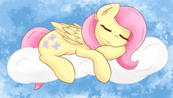 Size: 1920x1080 | Tagged: safe, artist:citizensmiley, fluttershy, pegasus, pony, cloud, cute, shyabetes, sleeping, solo