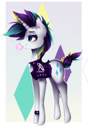 Size: 1195x1695 | Tagged: safe, artist:nutellaakanutella, rarity, pony, unicorn, it isn't the mane thing about you, alternate hairstyle, bubblegum, clothes, cute, female, food, gum, mare, punk, raribetes, raripunk, solo, white outline