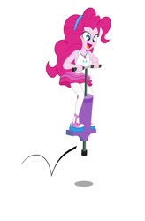 Size: 724x1104 | Tagged: safe, artist:bbbhuey, derpibooru import, pinkie pie, better together, equestria girls, bouncing, clothes, cute, diapinkes, female, fun, geode of sugar bombs, happy, headband, new outfit, open mouth, pantyhose, pogo stick, sandals, show accurate, simple background, skirt, smiling, solo, tanktop, white background