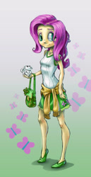 Size: 1237x2400 | Tagged: safe, artist:ruffu, angel bunny, fluttershy, equestria girls, purse, solo